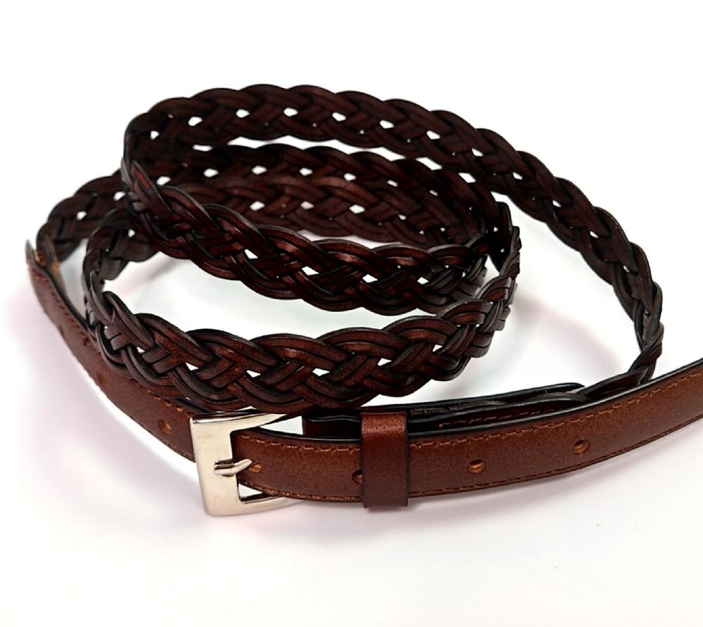 Brown Braided Leather Belt Silver Buckle XL XXL 44.5" Unbranded